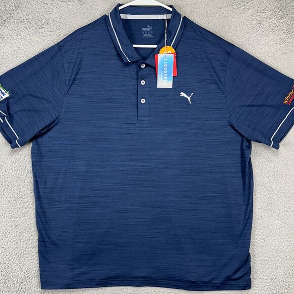 Puma Golf Polo Shirt Mens 2XL Blue Comfort Short Sleeve Rugby Stretch Logo NEW